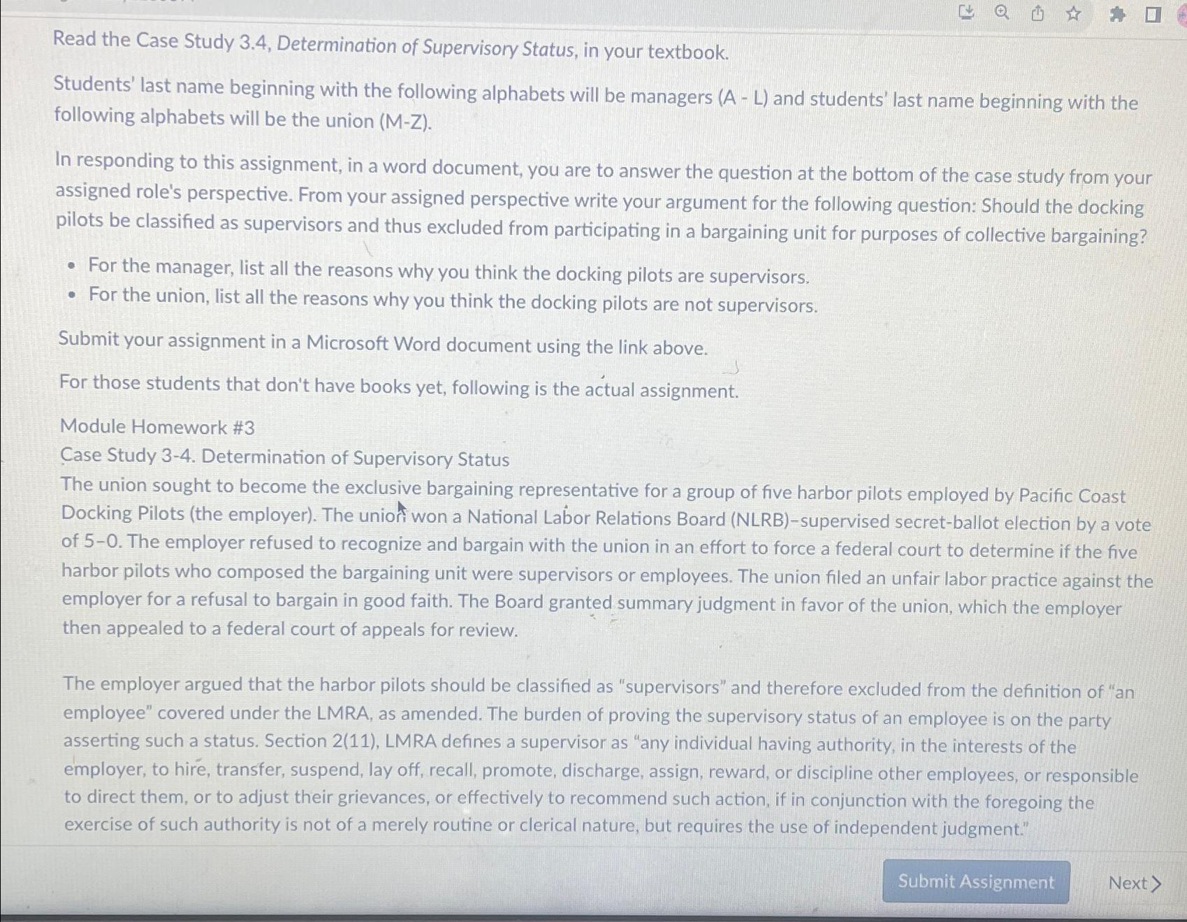  Read the Case Study 3.4, Determination of Supervisory Status, in your