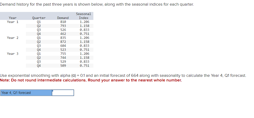  Use exponential smoothing with alpha () = 0.1 and an initial