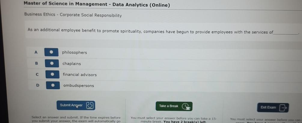  Master of Science in Management - Data Analytics (Online) Business Ethics