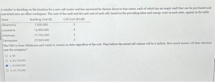 please help solve A retailer is deciding on the location for a