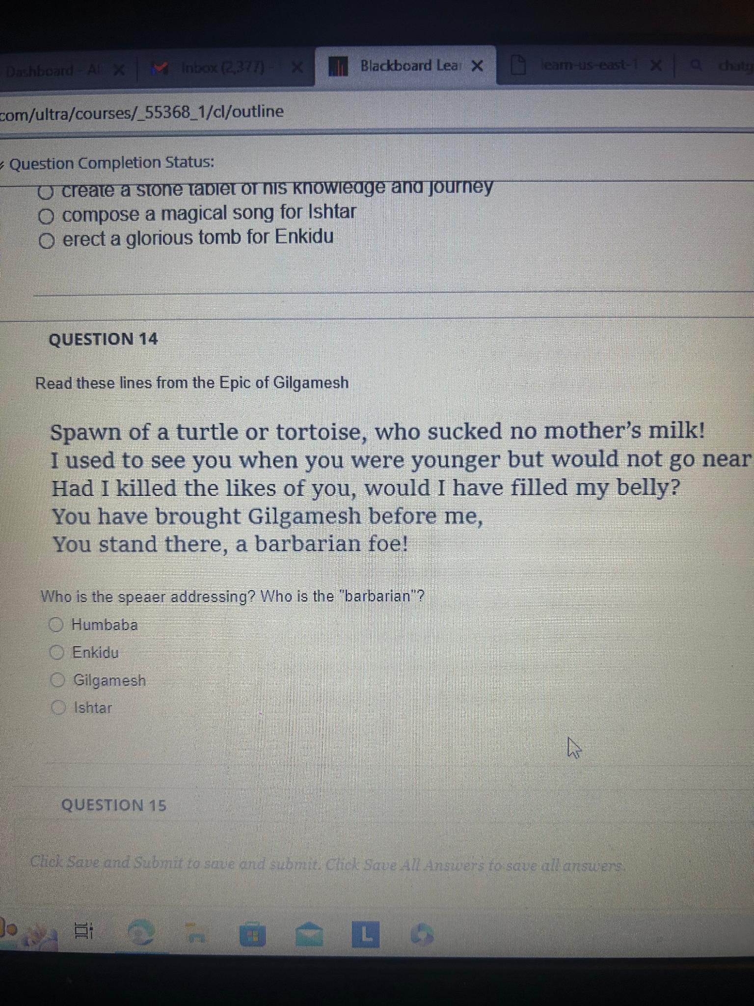  Blackboard Lea com/ultra/courses/_55368_1/cl/outline Question Completion Status: create a stone tadiet or