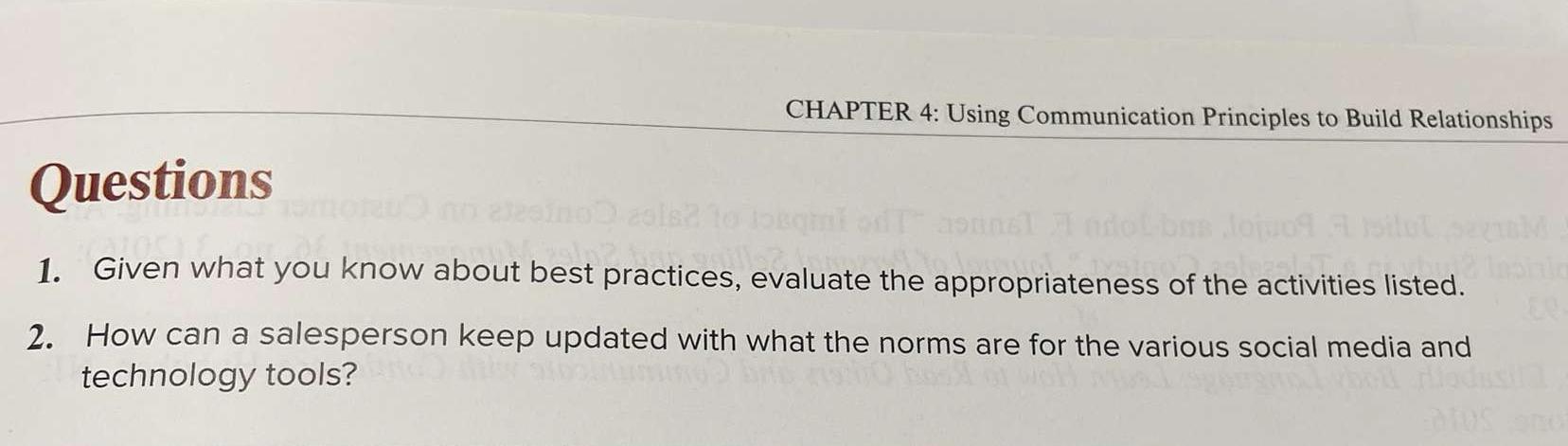  CHAPTER 4: Using Communication Principles to Build Relationships Questions Given what