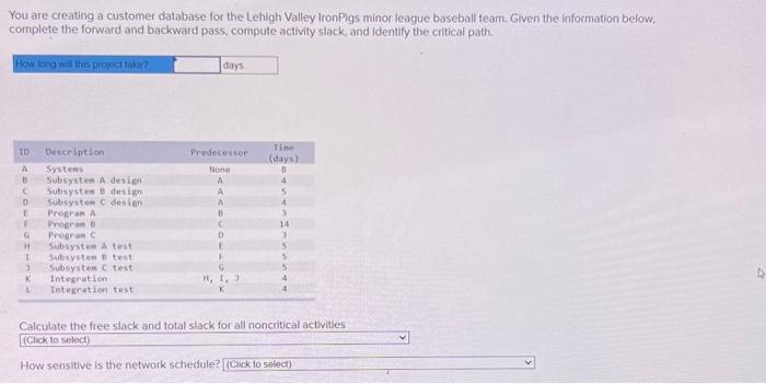 You are creating a customer database for the Lehigh Valley IronPigs minor