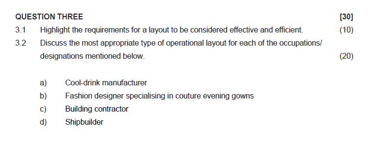 contractor d) Shipbuilder QUESTION THREE [30] 3.1 Highlight the requirements for a