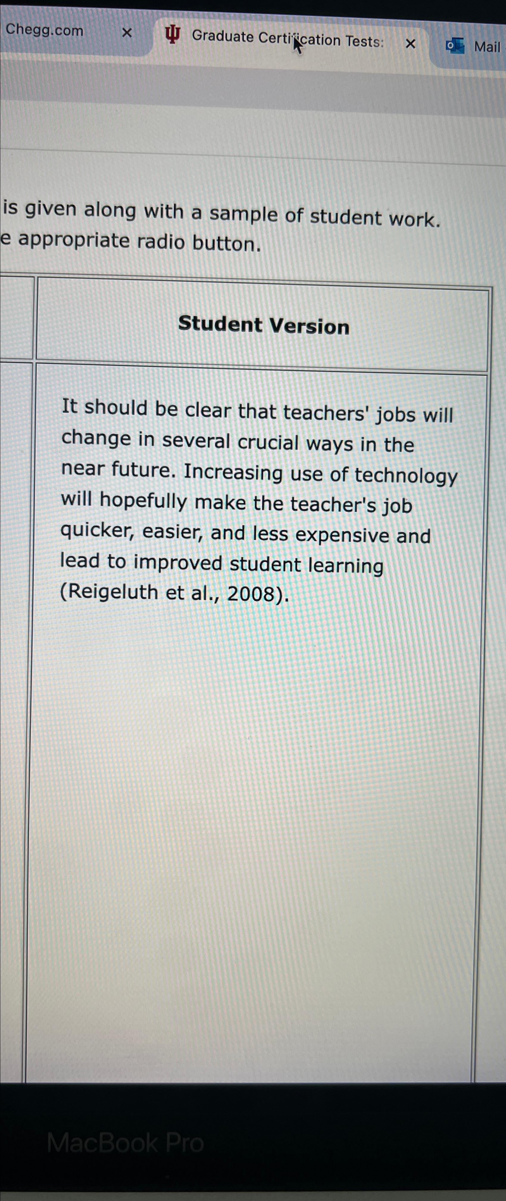  is given along with a sample of student work. e appropriate