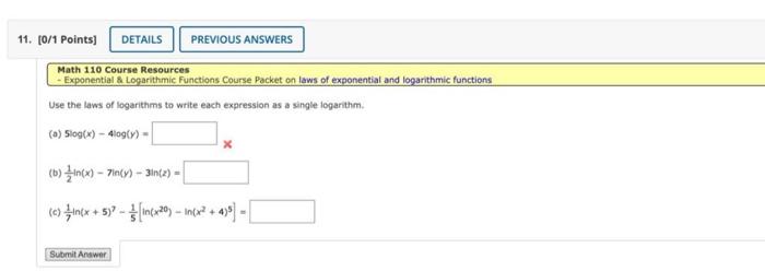 Math 110 Course Resources - Exponential \& Logarithmic Functions Course Packet