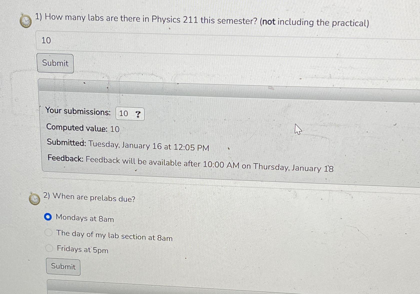  How many labs are there in Physics 211 this semester? (not