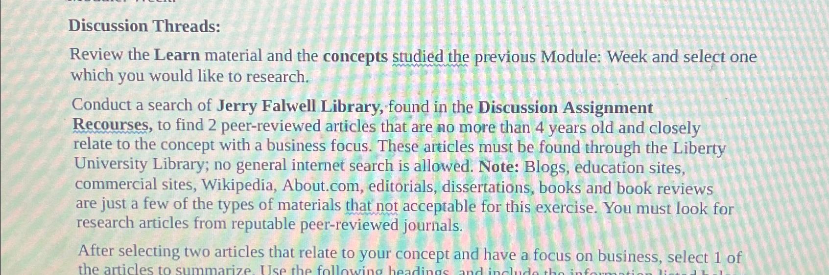  Discussion Threads: Review the Learn material and the concepts studied the