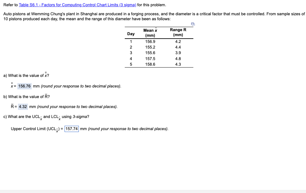 I need help finding the upper control limit and lower control limit