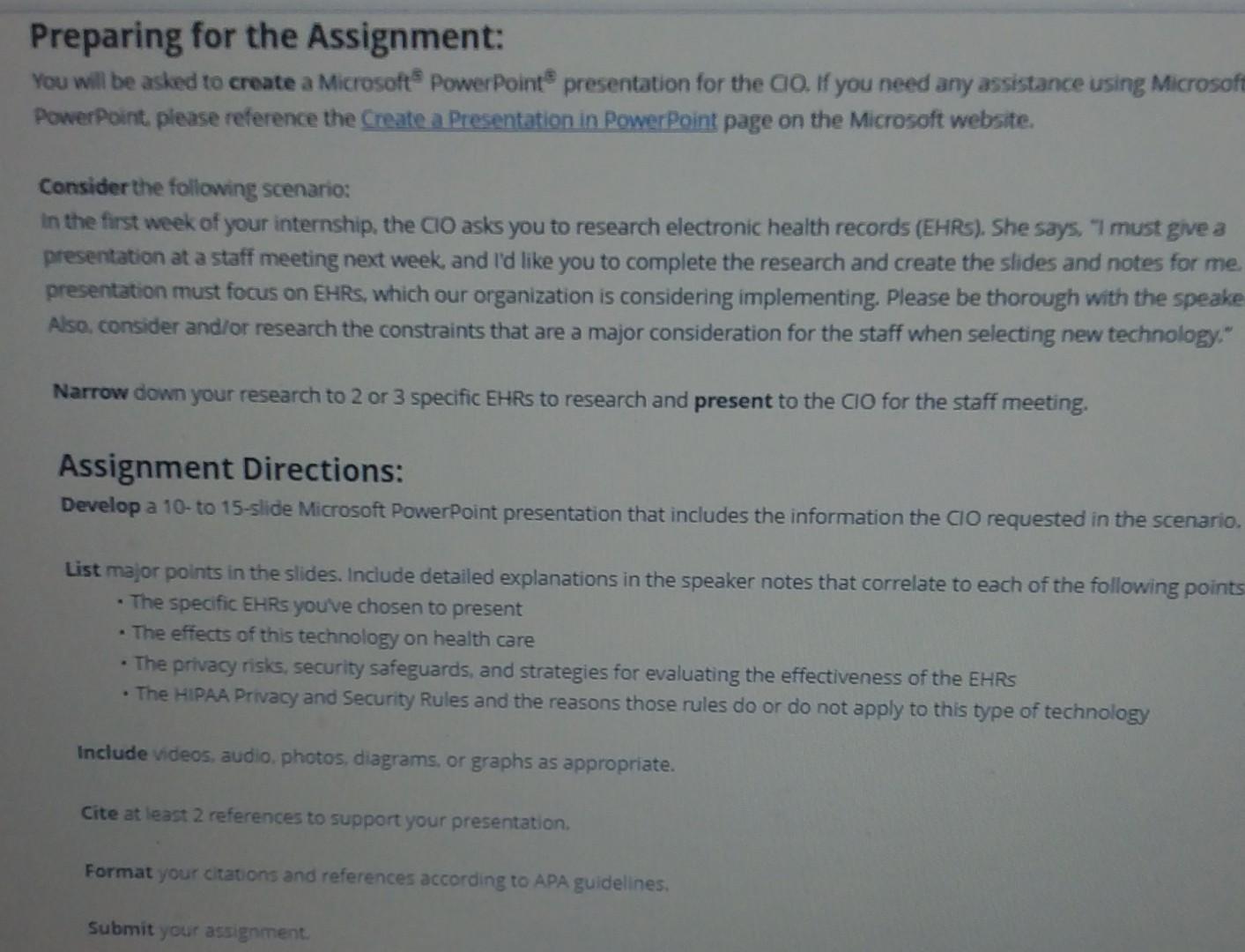 WK 2 Summative Assessment EHRs Analysis and Presentation You will be