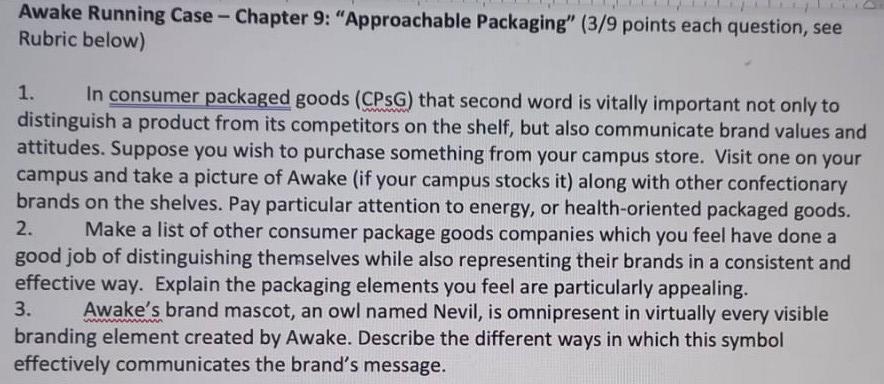  Awake Running Case - Chapter 9: "Approachable Packaging" ( 3/9 points