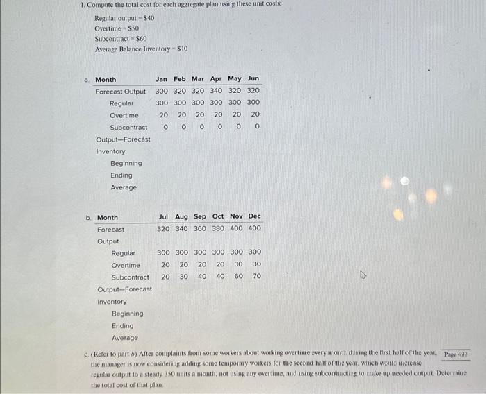  1. Compute the total cost for each aggregate plan using these