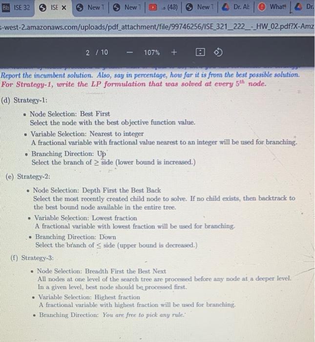 5th node. (d) Strategy-1: - Node Selection: Best First Select the node