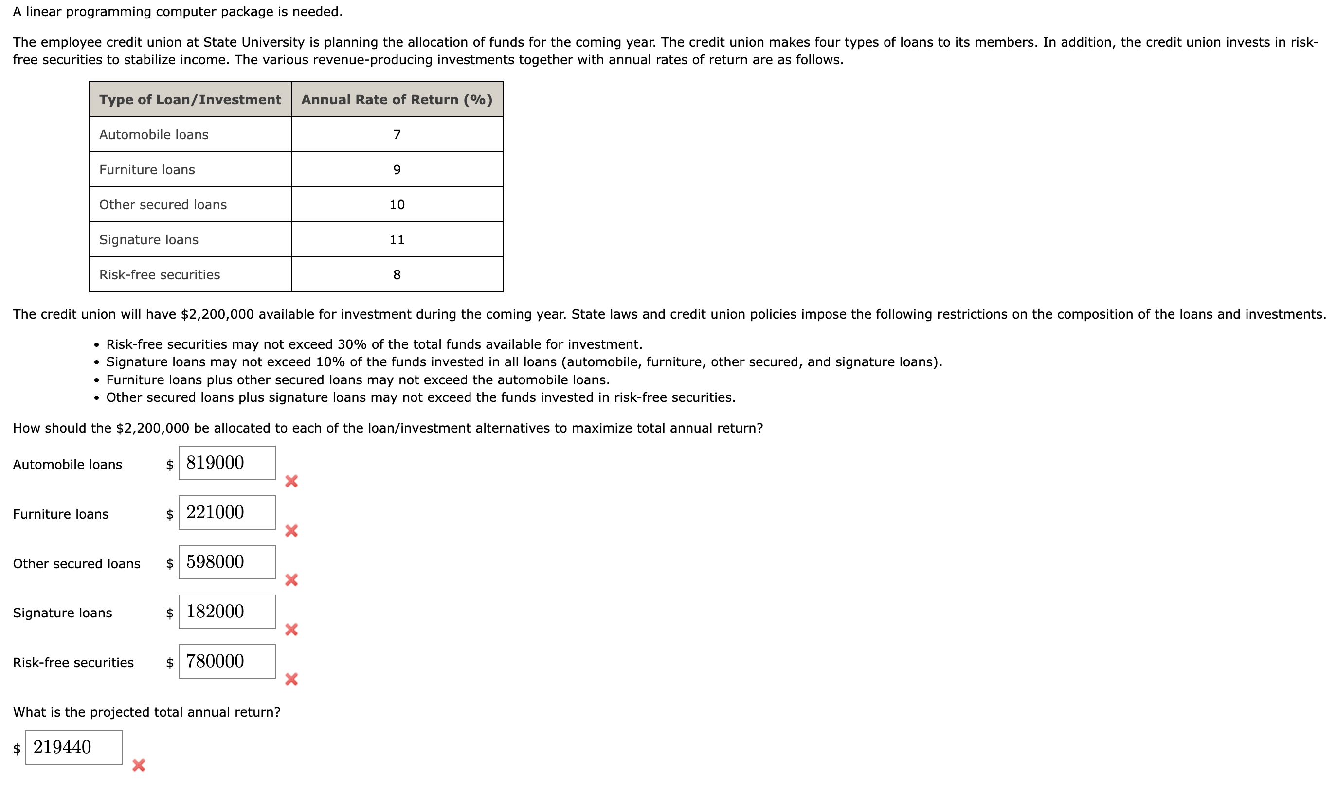  A linear programming computer package is needed. free securities to stabilize