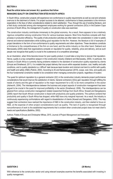  SECTION A [100 MARKS] Read the article below and answer ALL