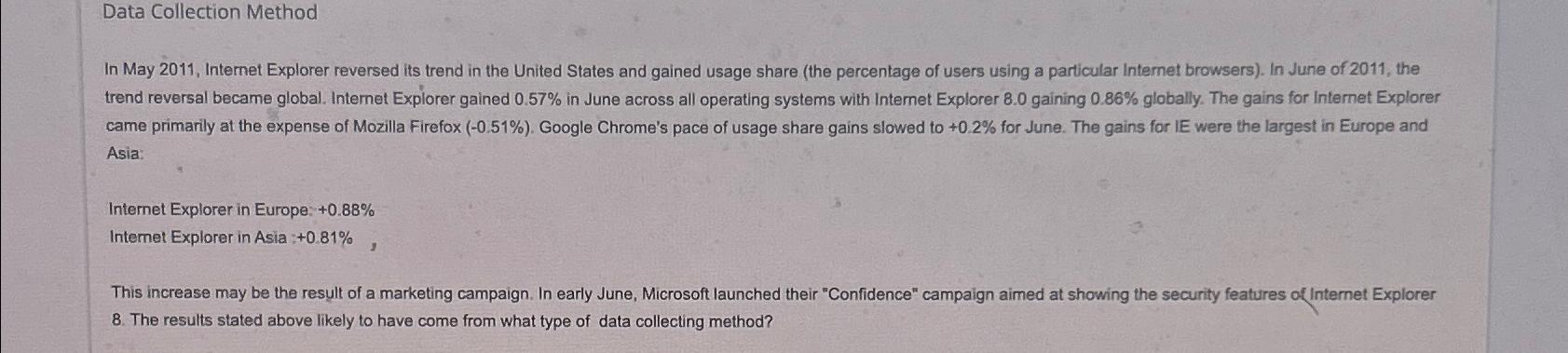  Data Collection Method In May 2011, Internet Explorer reversed its trend