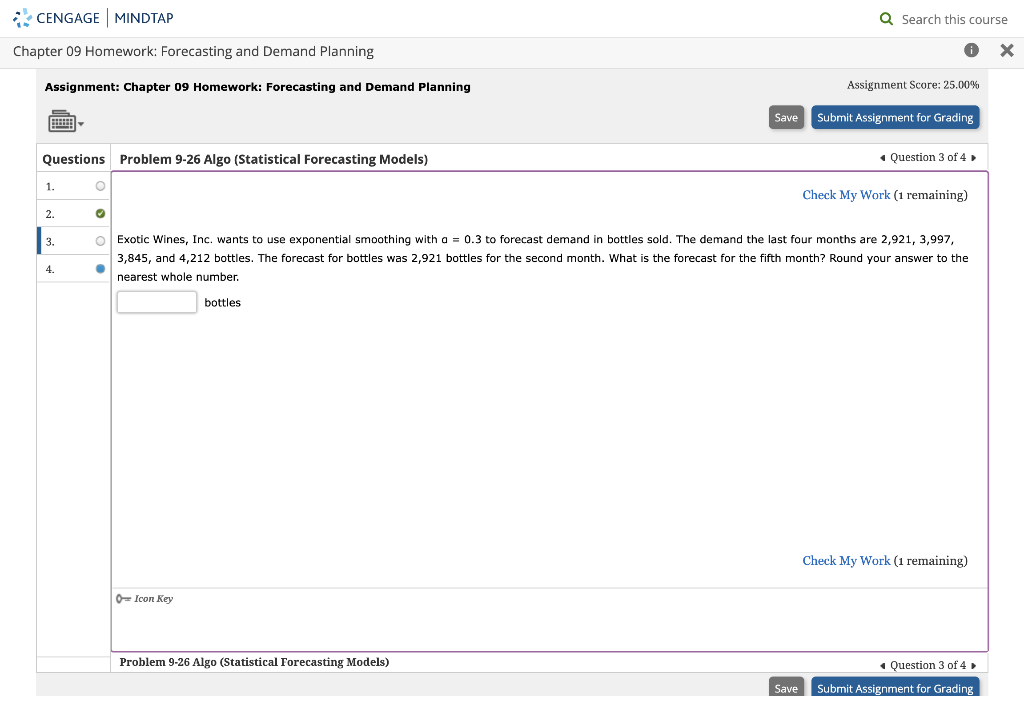  Chapter 09 Homework: Forecasting and Demand Planning Assignment: Chapter 09 Homework: