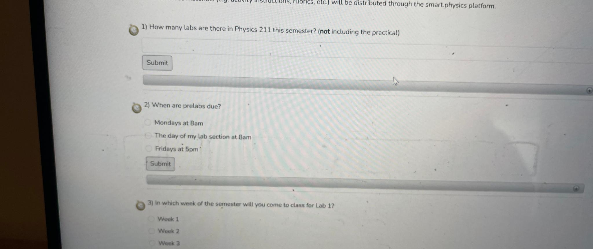  How many labs are there in Physics 211 this semester? (not