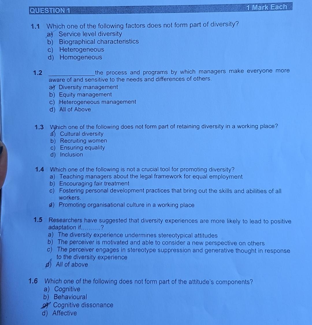  QUESTION 1 1 Mark Each 1.1 Which one of the following