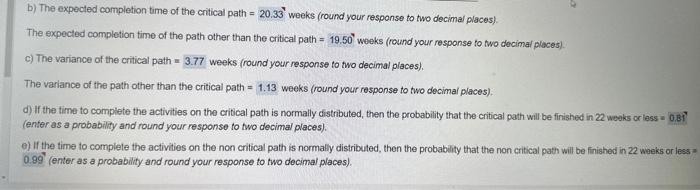 expected times and variance for each of the activites are (pound your