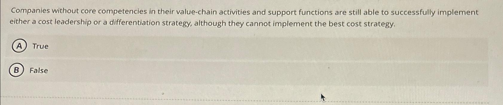  Companies without core competencies in their value-chain activities and support functions