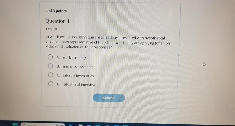  -- of 3 points Question 1 1 try left In which