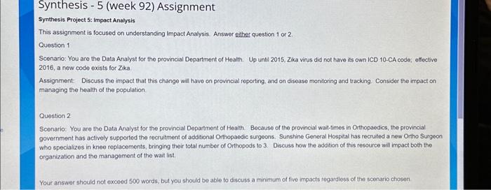 syntnesis - 5 (week 92) Assignment Synthesis Project 5 ; impoct
