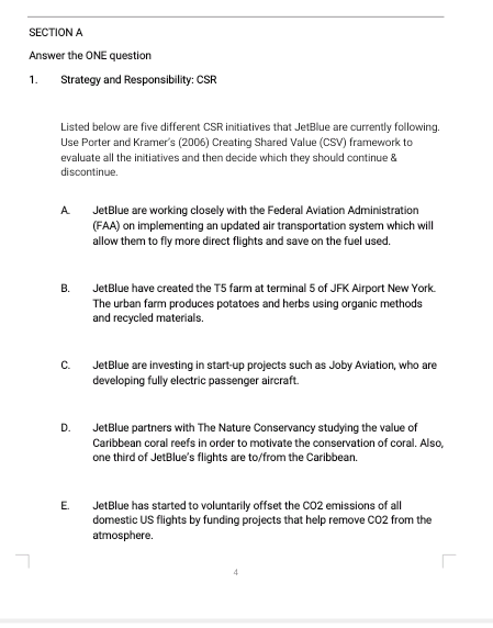  SECTION A Answer the ONE question 1. Strategy and Responsibility: CSR