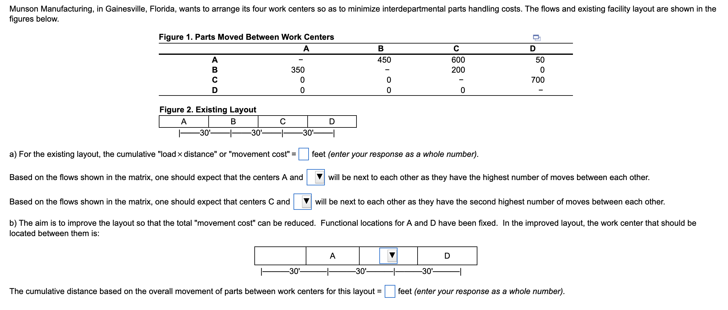 a) For the existing layout, the cumulative "load distance" or "movement