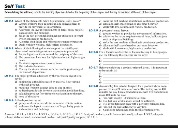  Before taking the self-test, refer to the learning objectives listed at