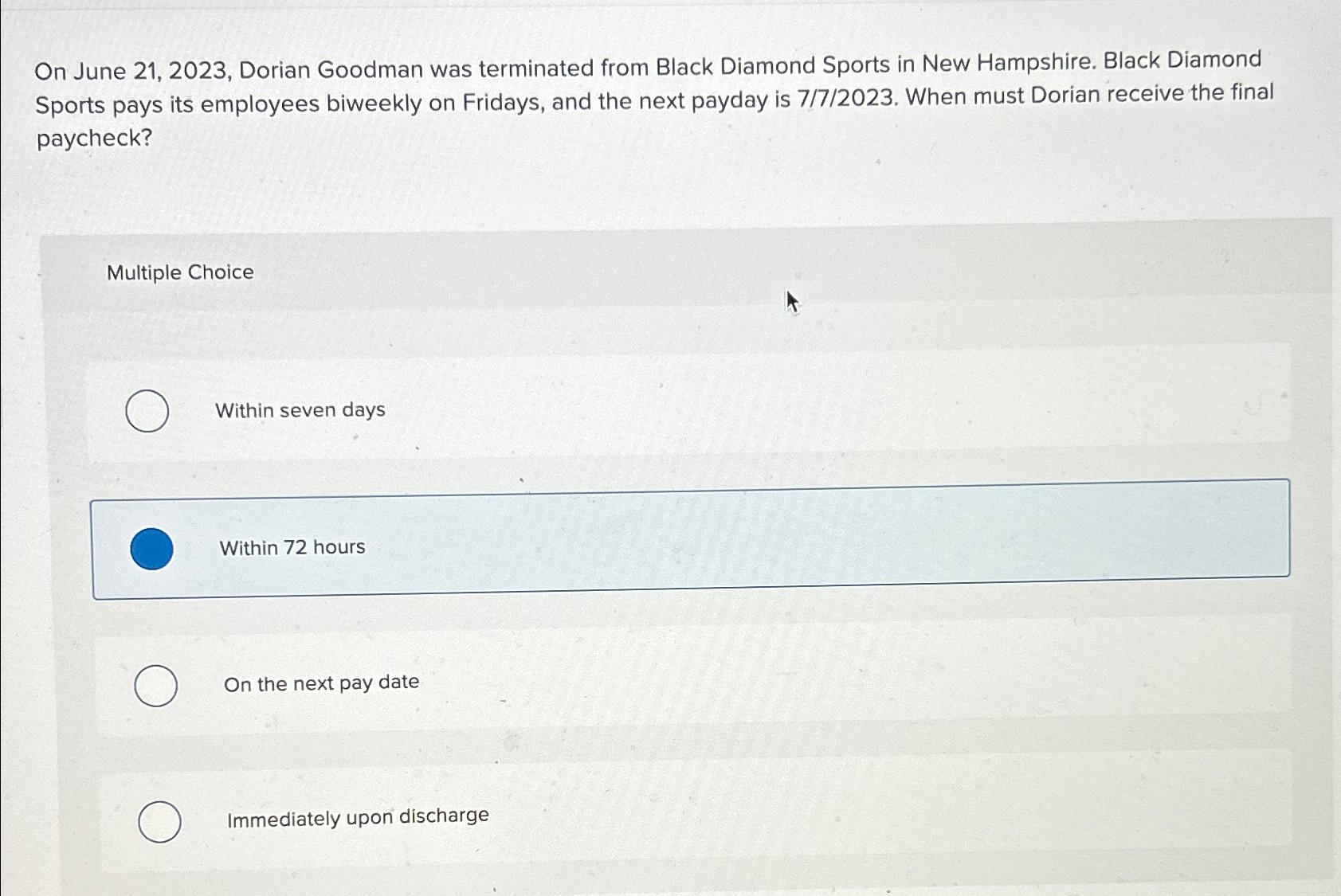  On June 21,2023, Dorian Goodman was terminated from Black Diamond Sports