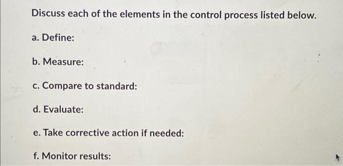  Discuss each of the elements in the control process listed below.
