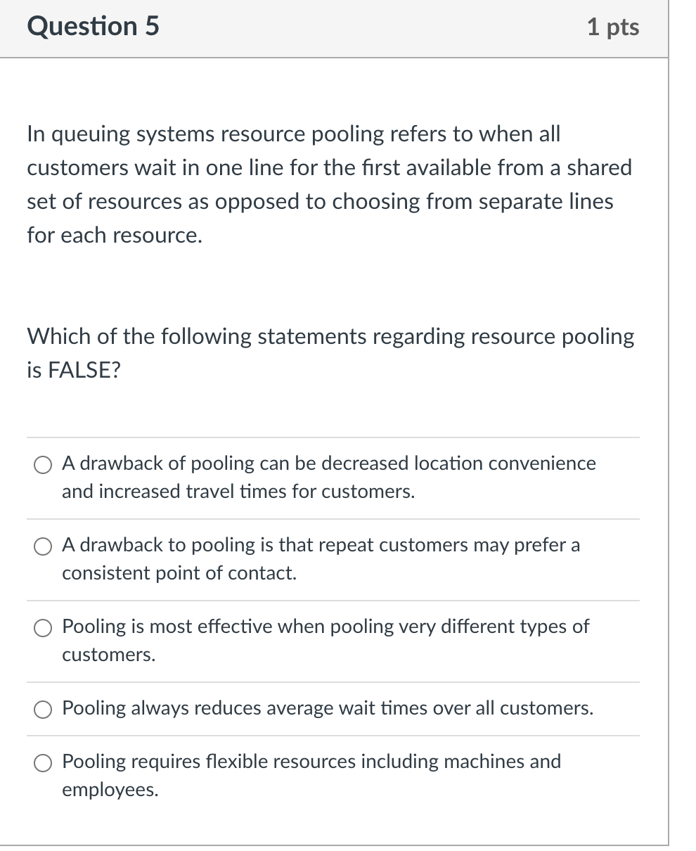 In queuing systems resource pooling refers to when all customers wait