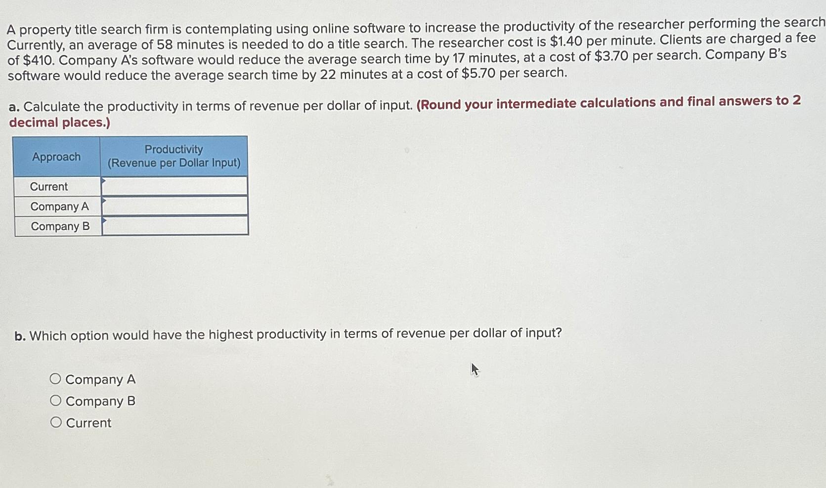  A property title search firm is contemplating using online software to