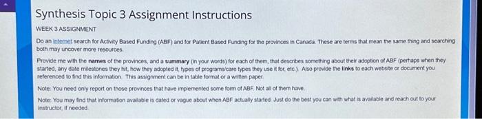  Synthesis Topic 3 Assignment Instructions WEEK 3 ASSIGNMENT Do an intermet