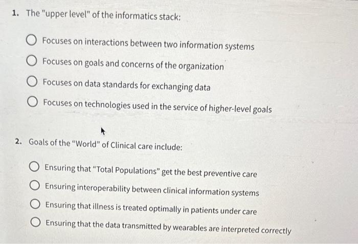 b 1. The "upper level" of the informatics stack: Focuses on interactions
