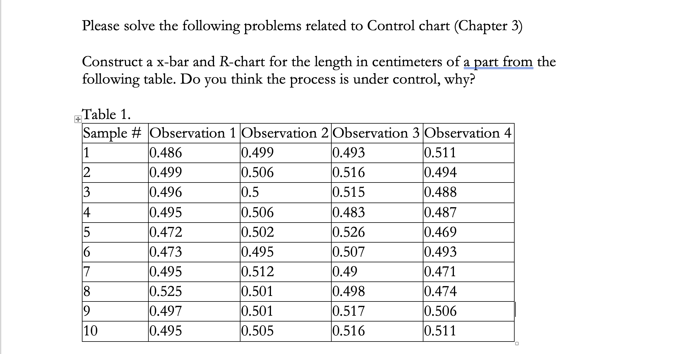  Please solve the following problems related to Control chart (Chapter 3)