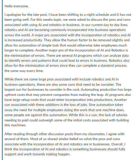 Hello everyone, I apologize for the late post, I have been