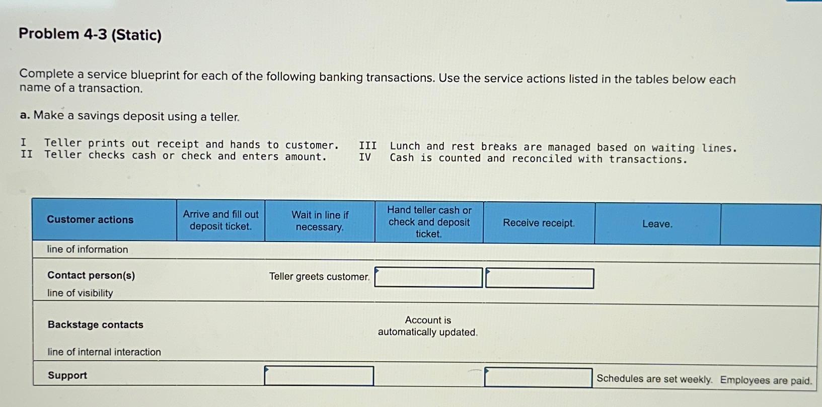  Problem 4-3(Static) Complete a service blueprint for each of the following