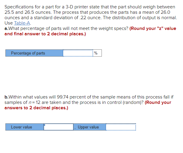  Specifications for a part for a 3-D printer state that the