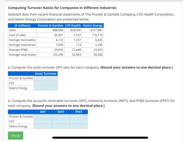  Computing Turnover Ratios for Companies in Different Industries Selected data from
