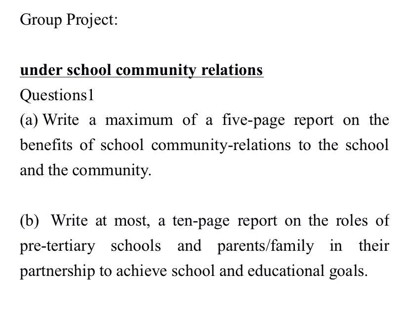 under school community relations Questions 1 (a) Write a maximum of