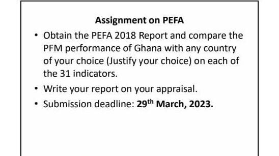 Assignment on PEFA - Obtain the PEFA 2018 Report and compare