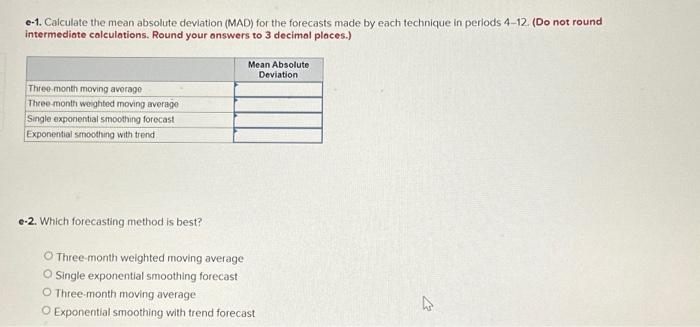 Calculate the weighted three-month moving average for periods 412 using weights of