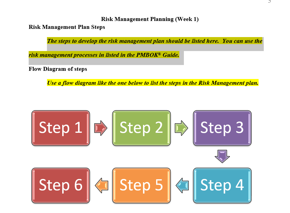  The steps to develop the risk management plan should be listed