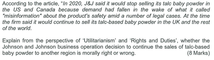 and selling its talc-based baby powder around the world from next year.