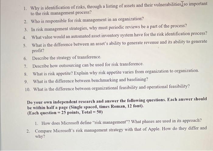 help please fast 1. Why is identification of risks, through a listing