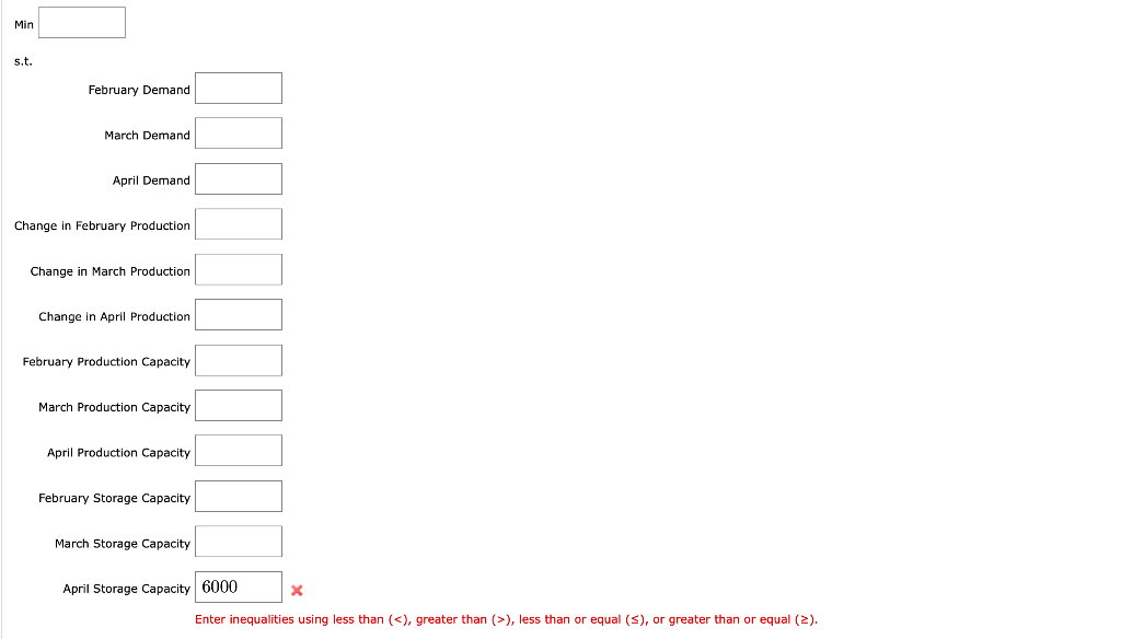 same production quantity each month possible. Min s.t. February Demand March Demand