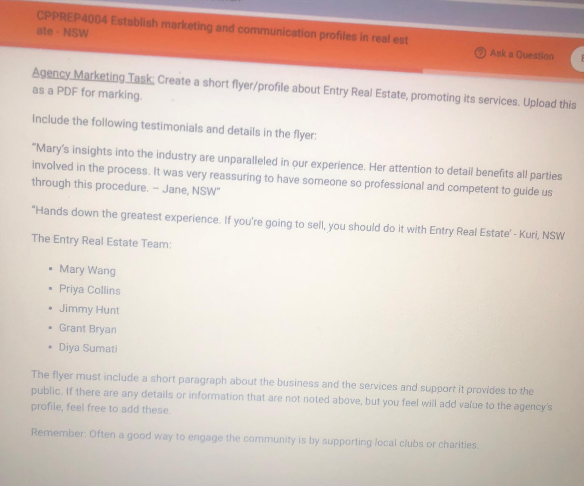  CPPREP4004 Establish marketing and communication profiles in real est ate -