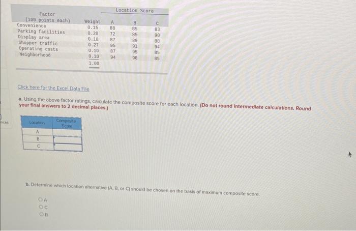  Click here for the Excei Data File a. Using the above